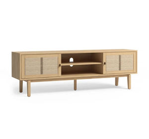 Contemporary Solid Teak Rope-Woven Door <b>TV</b> <b>Stand</b> Media Cabinet Scandinavian Entertainment Storage Console Furniture - Product Image 2