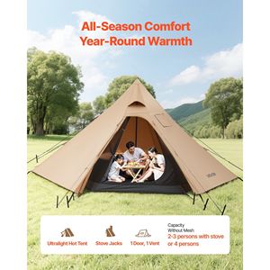 Tenda a piramide calda per 4 persone per campeggio invernale, portatile con foro per stufa, tenda interna e gonna antineve per ambienti innevati - Product Image 4