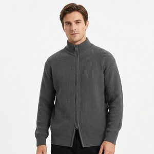 Cardigan zippé tricoté pour homme, anti-boulochage, couleur unie, manches longues, pour l'automne, 100 % acrylique, épaisseur standard - Product Image 2