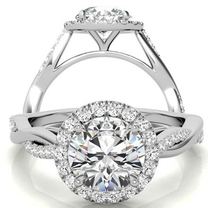Anillo de compromiso y aniversario de lujo con diamante cultivado en laboratorio de corte brillante, certificado IGI, en oro amarillo de 9k/10k/14k, con halo trenzado tipo catedral. - Product Image 4