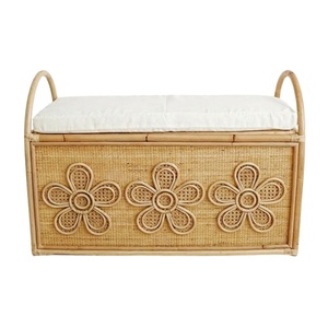 Flower Rattan Storage Bench Kids Furniture Nursery Room Floral Wicker Chest with Cushion Factory Price Hot Sale Wholesale - Product Image 2