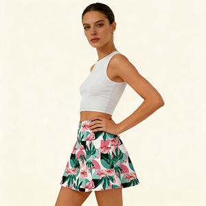 Ventes flash sur Temu |   Jupe courte à taille haute à imprimé géométrique Flamingo tendance, jupe évasée décontractée pour femmes, pour tous les jours et les vacances - Product Image 3