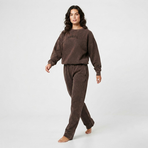 Acid Wash Women Tracksuit Set Oversized <b>Crewneck</b> Sweatshirt And Sweatpants Two Piece Streetwear Outfit OEM ODM Manufacturer - Product Image 3