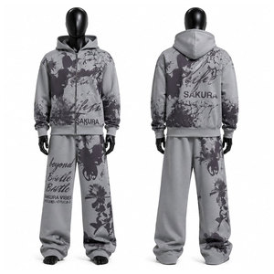 Custom Vintage Woven Fleece Winter Flare Sweatsuits Slim Fit Sweatpants Hoodie Set <b>Men</b> Tracksuit 100% Cotton Quick Dry - Product Image 1