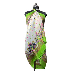 Custom Women Vibrant Polka Dot Floral Print Beach Sarong Lime Green Paisley Pareo <b>Swimsuit</b> Cover Up Pareo Wrap <b>Skirt</b> - Product Image 1