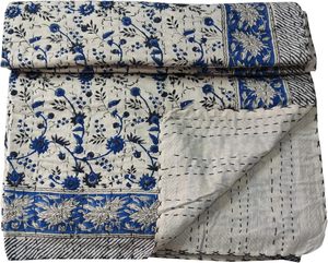 Nueva y Hermosa Colcha Kantha Blanca con Estampado a Mano, Colcha de Algodón Hecha a Mano con Diseño de Palmeras Indias, Reversible, de Alta Calidad, Disponible en Todos los Tamaños - Product Image 2