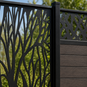 Panel de Cerca Decorativo de Madera con Diseño de Árbol Metálico Negro para Entrada de Jardín y Hogar - Product Image 1