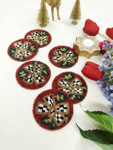 Colorful Handmade Beaded Coasters Round Glass Cup Mats for <b>Table</b> <b>Protection</b> At Low Price - Product Image 6