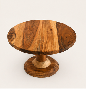 Soporte para Pastel de Madera Rústica Hecho a Mano, Plato Redondo con Base para Exhibición de Postres, Acabado con Vetas Naturales, para Bodas y Cumpleaños - Product Image 1
