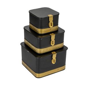 Gold Metal Storage <b>Box</b> Set Rectangular Classic Design Hinged Lid <b>Stacking</b> Feature Gold Finish Sundries Organizer - Product Image 1