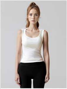 Débardeurs Camisole en Coton Tricoté Écologique Uni pour Femmes avec Soutien-Gorge Intégré, Sexy, Sans Manches, Cache les Graisses des Aisselles, Printemps Été Automne - Product Image 1