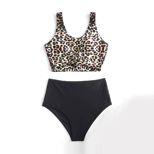 <b>Leopard</b> <b>Print</b> Racerback <b>Crop</b> <b>Top</b> High Waist Shorts 2 Piece Yoga Set Breathable Spandex Polyester Activewear - Product Image 1