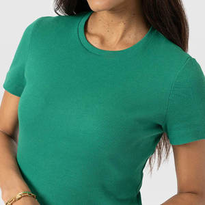 Nueva Llegada 2026 Camiseta Verde de Cuello Redondo y Manga Corta para Mujer, 100% Algodón Jersey, Corte Ajustado, Color Sólido, Informal, para Primavera/Verano - Product Image 5