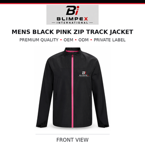Veste bomber d'hiver noire et rose pour homme BLIMPEX INTERNATIONAL, coupe sportive, coupe-vent, col montant, coupe régulière, polyester, logo sur le devant - Product Image 1