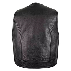 Men's Genuine Leather Motorcycle Vest V-Neck Multi Pocket Zipper Front Adjustable Waist Biker <b>Waistcoat</b> - Product Image 3
