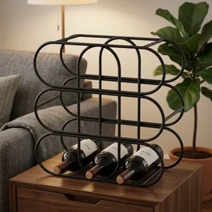 Modern Geometric Metal Wine <b>Rack</b> Freestanding <b>Bottle</b> <b>Storage</b> Organizer Decorative Countertop Display Holder Durable Home Bar - Product Image 2