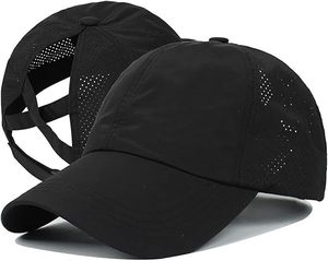 Gorra de Béisbol Negra de Malla, 6 Paneles, Ajustable, Unisex, Estilo Casual, Color Sólido, Transpirable, para Exteriores, Primavera/Verano, Estilo Adulto - Product Image 1