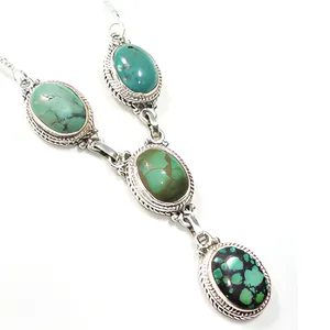 925 Sterling Silver Tibetan Turquoise Gemstone Necklace Handmade Vintage Boho Jewelry Natural Stone Women's Fashion Wholesale - Product Image 1