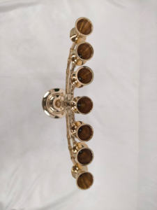 Indian Stylish Gold Finished Metal Candle Stand Religious Gift Menorah Design <b>Candelabra</b> Brass Metal Seven Arms Candle Holder - Product Image 5
