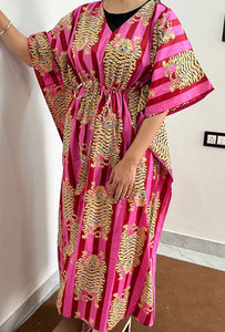 Vestido Kaftán de Algodón Estampado para Mujer, Corte Fluido, Estampados Atractivos, Construcción Ligera y Cómodo para Uso Diario - Product Image 1