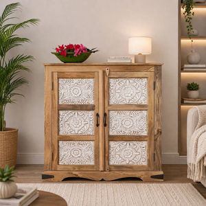 Mueble de Almacenamiento de Madera Maciza Hecho a Mano, Gran Capacidad, Puertas Talladas, para Sala de Estar o Dormitorio, Mueble Lateral de Madera Independiente - Product Image 2