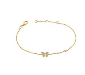 Bracelets empilables en chaîne de câble avec mini-breloques papillon en or massif 14K 18K, diamant de laboratoire rond minimaliste et fermoir mousqueton - Product Image 1