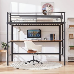 Cama Alta Modular Moderna de Metal con Barandilla de Seguridad de Longitud Completa y Dispositivo de Seguridad de Pared para Dormitorio Individual/Extra Grande - Product Image 1