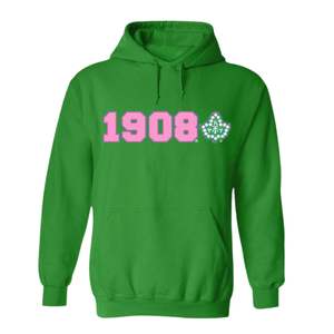 Sudadera con Capucha AKA 1908 Ivy, Sudadera de Forro Polar Premium, Ropa Personalizada para Hermandades Griegas, Color Verde Kelly y Rosa para Mujer - Product Image 1