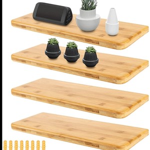 Étagère murale contemporaine en bambou avec supports métalliques - Décoration en bois écologique - Product Image 4