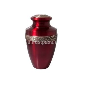 Urnes funéraires en métal rouge foncé émail imprimé finitions métal laiton design de luxe gravure à la main décorative - Product Image 1