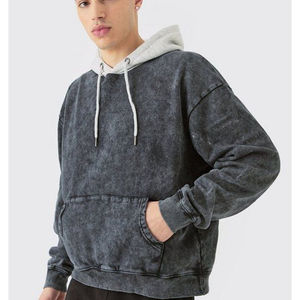 Mens Distressed Acid Wash Pink Heavyweight Fleece Full Zip <b>Hoodie</b> Long Sleeve Split Kangaroo Pocket Sweatshirt OEM ODM Wholesale - Product Image 3