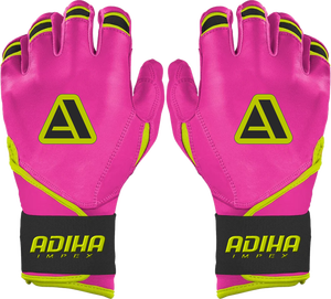 Gants de frappe de baseball en cuir rose Adiha Impex, légers, durables, de qualité supérieure, antidérapants, avec fermeture auto-agrippante. - Product Image 1