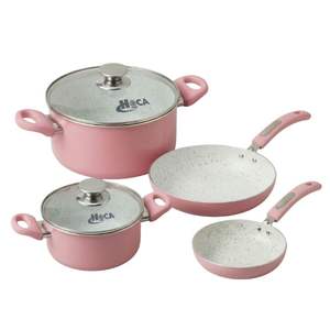 Ceramic Non-Stick 4-Piece <b>Cookware</b> Set Glass Lids for Gas Induction Stoves Aluminum Construction Dishwasher Safe Eco-Friendly - Product Image 2