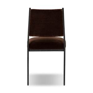 Modern Minimalist Dining <b>Chair</b> <b>Brown</b> Velvet Upholstered Seat and Backrest Black Metal Legs No Armrest - Product Image 6