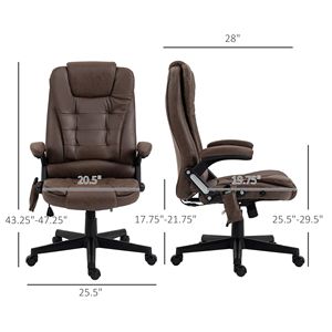 Sedia da Ufficio in Lino con Schienale Alto, Funzione di Massaggio Vibrante e Riscaldante, Sedia Direzionale Regolabile, Design Tradizionale, Colore Caffè in Nylon - Product Image 3