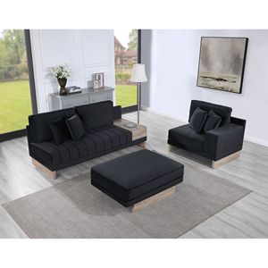 Divano Sezionale Reversibile Memphis 122.5"W in Velluto Nero con Contenitore Ottomana, Cassetto e Prese USB per Soggiorno - Product Image 4