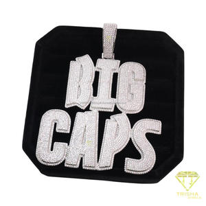 Premium Lab Grown Diamond BIG CAPS Custom <b>Block</b> Name Pendant With Bold Full Sparkling <b>Letter</b> Appearance Cuban Link Chain - Product Image 1