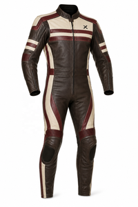 Combinaison de moto en cuir rétro |   Marron & Bourgogne Vintage |   Fabricant OEM ODM |   Qualité de conception haut de gamme |   Vêtements de course - Product Image 1