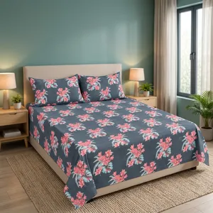 Housse de lit moderne en microfibre noire et rouge à motif floral, durable, écologique, toutes saisons, 115 GSM, confortable et douce, pour chambre à coucher et chambre d'amis - Product Image 4