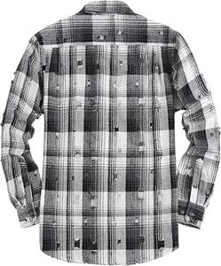 Chemise en flanelle à carreaux vintage noir et blanc avec deux poches poitrine, manches longues, boutonnée, décontractée, en coton - Product Image 3