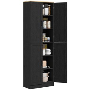 Distressed Black 4-Door Freestanding <b>Kitchen</b> <b>Pantry</b> Cabinet Solid Wood and Metal with Adjustable Shelves and Doors - Product Image 1