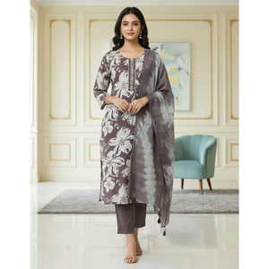 Ensemble de 3 pièces de vêtements traditionnels indiens faits main de qualité supérieure pour femmes, chemises en rayonne, imprimé feuille d'or, style Laxmi - Product Image 4