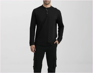 Chemises à manches longues respirantes pour hommes, taille plus, col rond, séchage rapide, design Henley, 100% coton, pour adultes et garçons - Product Image 4