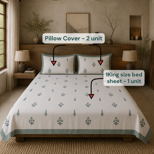 New Launch Jaipur Pigment Printed Indian Artisanal <b>King</b> <b>Size</b> 3-Piece Flat <b>Bed</b> <b>Set</b> 100% Cotton 200TC Eco-Friendly Soft Durable - Product Image 6