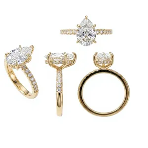 Anillo de Diamante CVD de Laboratorio con Corte Brillante en Forma de Pera |   Oro de 18 quilates |   Anillo con Halo Oculto Micro Pave |   Color D VVS |   Joyería Fina OEM - Product Image 2