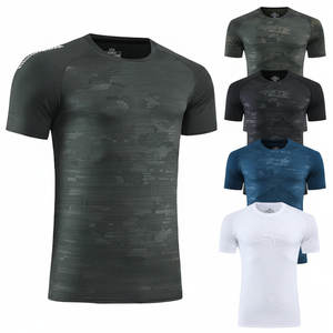 T-shirts de sport pour hommes en tricot uni Spandex/Polyester, séchage rapide, anti-boulochage, manches courtes, pour la course en extérieur et le fitness estival - Product Image 1