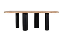 Table à manger rectangulaire pliable en bois de manguier massif fait main avec bord naturel, pieds noirs de style industriel, pour cuisine, maison, hôtel