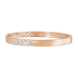 Rose Gold Round Diamond Multi Line Leaf Accent Bangle Pair - Product Image 2