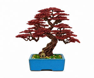 Bonsaï en fil d'aluminium fait main, pot en porcelaine, haute simulation, durable, de qualité supérieure, décoration de bureau pour la Saint-Valentin - Product Image 1