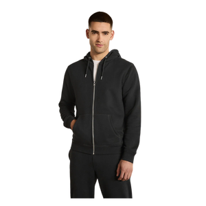Sweat-shirt à capuche zippé noir pour homme, coupe classique, couleur unie, coton French Terry, style décontracté automne - Product Image 1